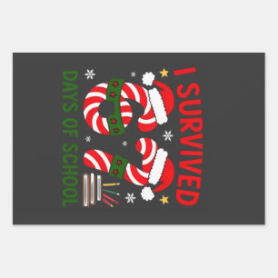I Survived 67 Days of School Christmas 100 Days Wrapping Paper Sheet