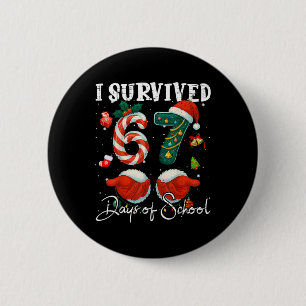 I Survived 67 Days Of School Christmas Candy Cane  6 Cm Round Badge