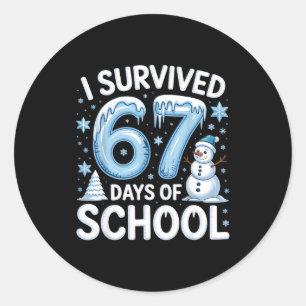 I Survived 67 Days Of School Christmas Candy Cane Classic Round Sticker