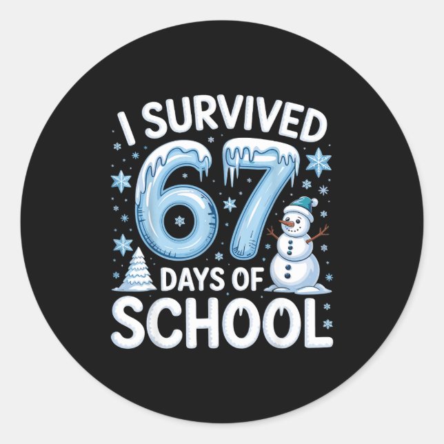 I Survived 67 Days Of School Christmas Candy Cane  Classic Round Sticker (Front)