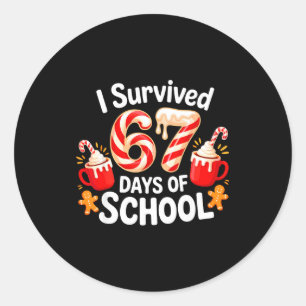 I Survived 67 Days Of School Christmas Candy Cane Classic Round Sticker