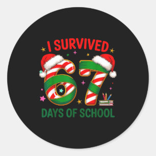 I Survived 67 Days Of School Christmas Candy Cane Classic Round Sticker
