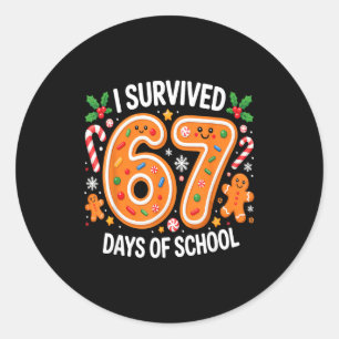 I Survived 67 Days Of School Christmas Candy Cane Classic Round Sticker