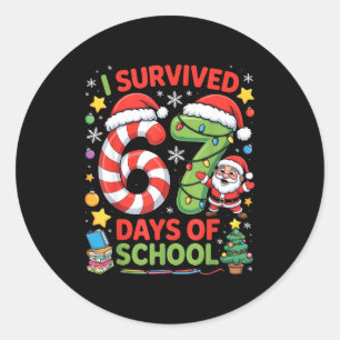 I Survived 67 Days Of School Christmas Candy Cane Classic Round Sticker