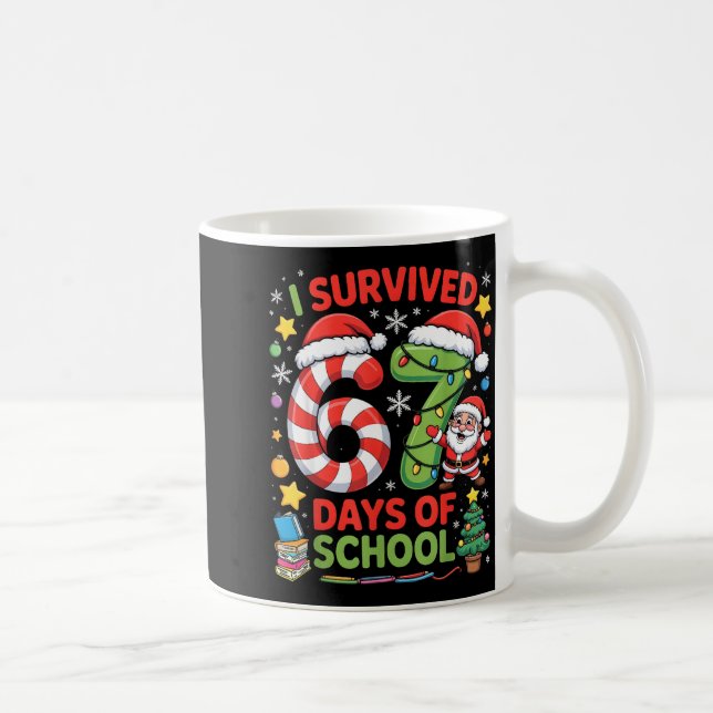 I Survived 67 Days Of School Christmas Candy Cane  Coffee Mug (Right)