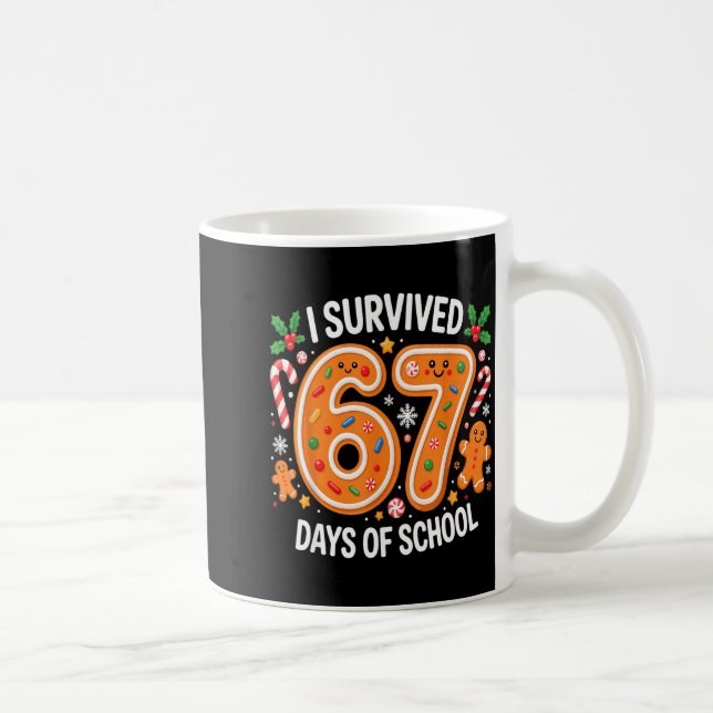 I Survived 67 Days Of School Christmas Candy Cane  Coffee Mug (Right)