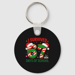 I Survived 67 Days Of School Christmas Candy Cane Key Ring