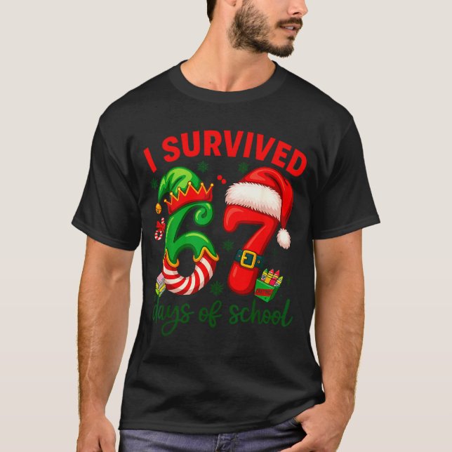 I Survived 67 Days Of School Christmas Candy Cane  T-Shirt (Front)