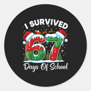 I Survived 67 Days Of School Christmas Countdown K Classic Round Sticker
