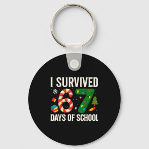 I Survived 67 Days Of School Christmas Red Plaid F Key Ring