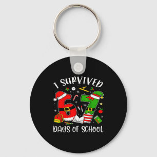 I Survived 67 Days Of School Christmas Santa Teach Key Ring