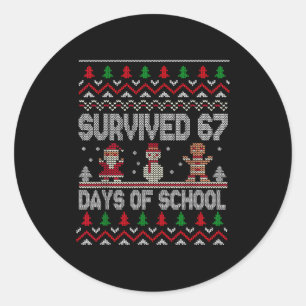 I Survived 67 Days Of School Christmas Student Tea Classic Round Sticker