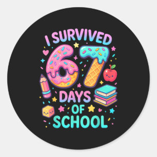 I Survived 67 Days Of School Cute Kid Six Seven Ce Classic Round Sticker