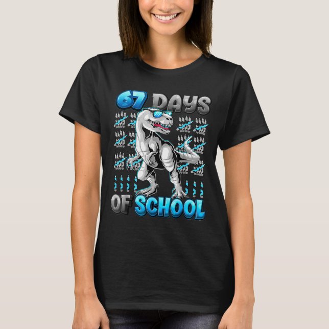 I Survived 67 Days Of School Funny 67 Meme Dinosau T-Shirt (Front)