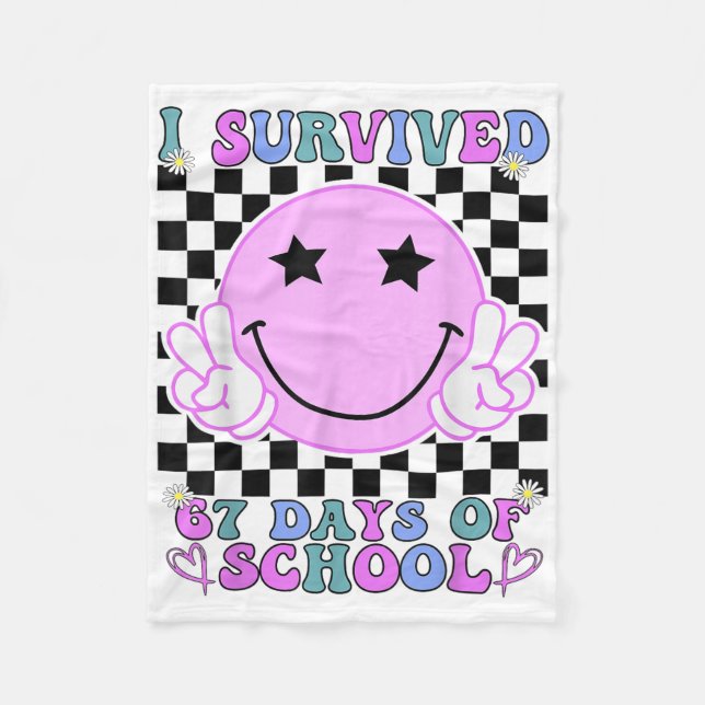 I Survived 67 Days Of School Funny 67 Meme Student Fleece Blanket (Front)
