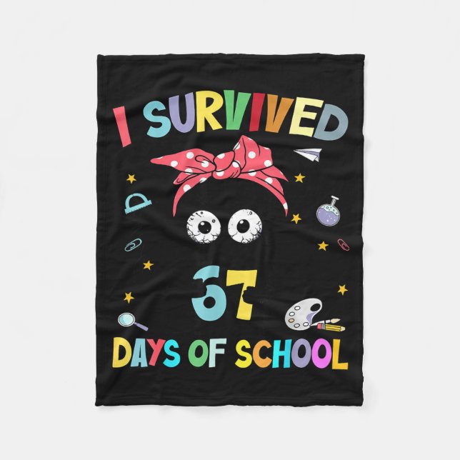 I Survived 67 Days Of School Funny Black Cat Six S Fleece Blanket (Front)