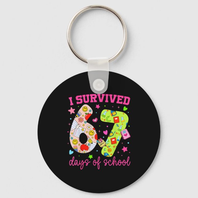 I Survived 67 Days Of School Funny Camouflage Boy  Key Ring (Front)