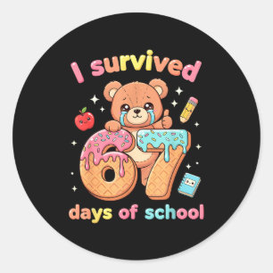 I Survived 67 Days Of School Funny Teddy Bear Six Classic Round Sticker
