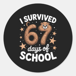 I Survived 67 Days Of School Groundhog Day Teacher Classic Round Sticker