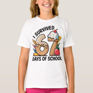 I Survived 67 Days of School Ice Cream Waffl T-Shirt