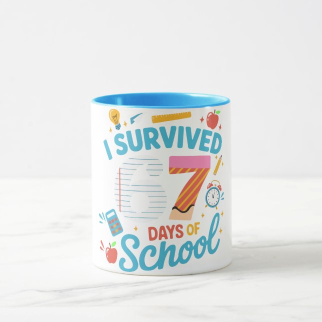I Survived 67 Days of School Meme Teacher Student  Mug (Center)