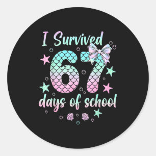I Survived 67 Days Of School Mermaid Coquette Bow Classic Round Sticker
