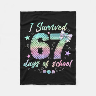 I Survived 67 Days Of School Mermaid Coquette Bow Fleece Blanket