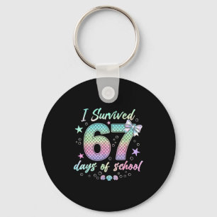 I Survived 67 Days Of School Mermaid Coquette Bow Key Ring