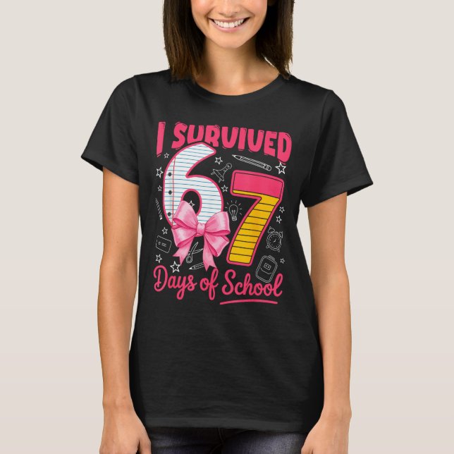 I Survived 67 Days Of School Nk Bow Girls Kids  T-Shirt (Front)