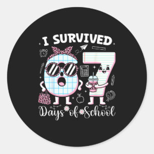 I Survived 67 Days Of School Teacher Student Leopa Classic Round Sticker