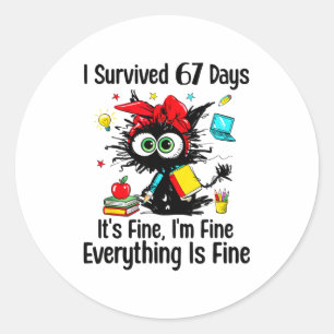 I Survived 67 Days Of School Teacher Students Cat Classic Round Sticker