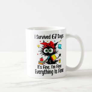 I Survived 67 Days Of School Teacher Students Cat Coffee Mug