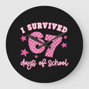 I Survived 67 Six Seven Days of School Checkered Large Clock