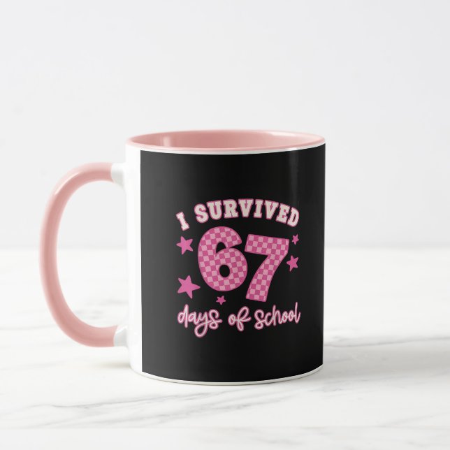 I Survived 67 Six Seven Days of School Checkered  Mug (Left)