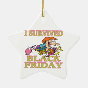 I SURVIVED BLACK FRIDAY FUNNY CARTOON CERAMIC ORNAMENT