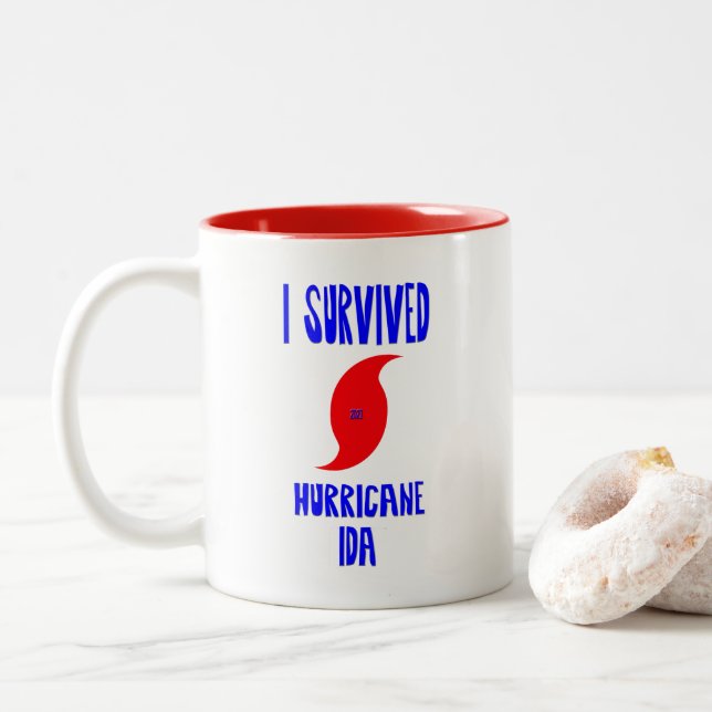 I Survived Hurricane Ida Two-Tone Coffee Mug (With Donut)