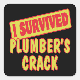 I SURVIVED PLUMBERS CRACK SQUARE STICKER