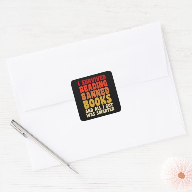 I Survived Reading Banned Books Funny Quote Square Sticker (Envelope)