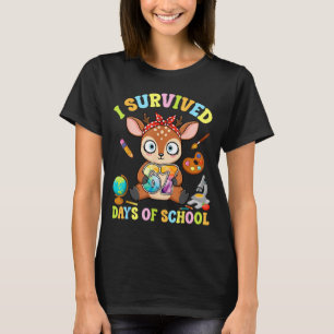 I Survived Six Seven Days Of School Cute Deer Stud T-Shirt