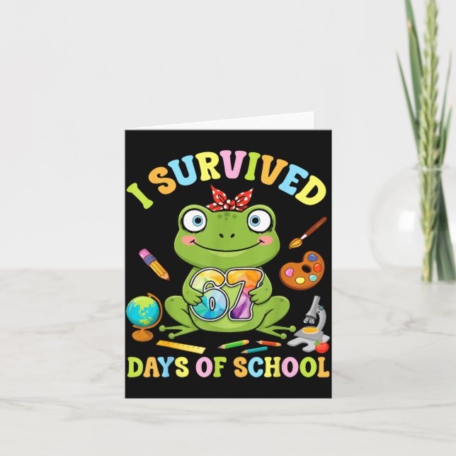 I Survived Six Seven Days Of School Cute Frog Stud Card (Front)