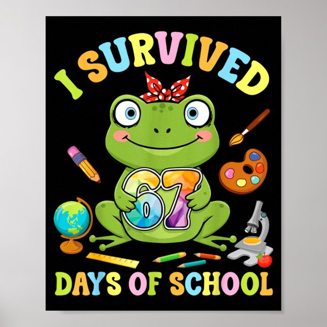 I Survived Six Seven Days Of School Cute Frog Stud Poster (Front)
