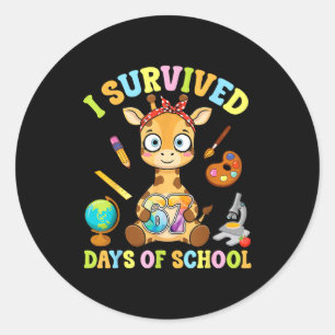 I Survived Six Seven Days Of School Cute Giraffe S Classic Round Sticker