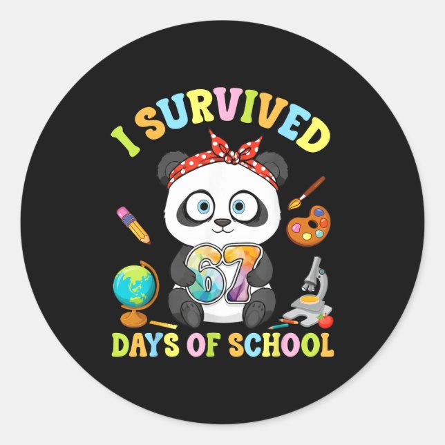 I Survived Six Seven Days Of School Cute Panda Stu Classic Round Sticker (Front)