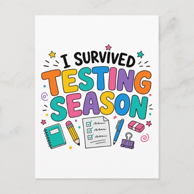 I Survived Testing Season School Humour Postcard (Front)