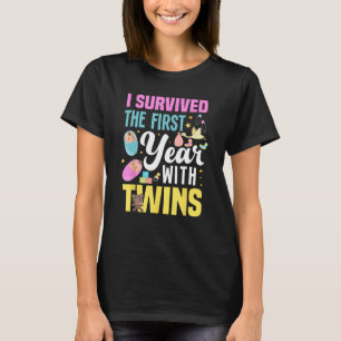 I Survived The First Year With Twins Funny Family T-Shirt