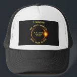 I Survived the Total Solar Eclipse 4.8.2024 USA Trucker Hat<br><div class="desc">Did you see the Great American total solar eclipse on April 8, 2024? Amazing! This cool hat commemorates this historical event and can be customised with your state or own text. The design features a dark silhouette of the moon obscuring the sun with an orange glow. Add your state or...</div>