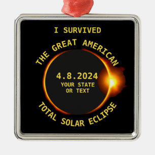 I Survived Total Solar Eclipse 4.8.2024 USA Metal Ornament