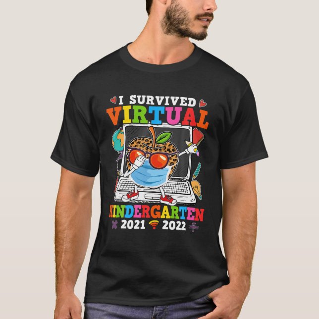 I Survived Virtual Kindergarten Leopard Apple Back T-Shirt (Front)