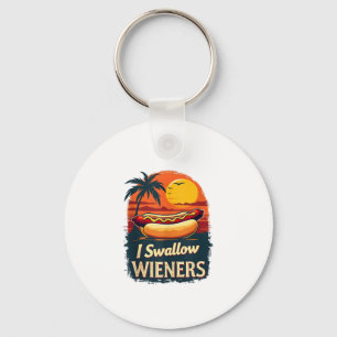 I Swallow Saucy Wieners Funny Adult Joke Hot Dogs Key Ring