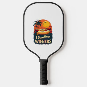 I Swallow Saucy Wieners Funny Adult Joke Hot Dogs  Pickleball Paddle